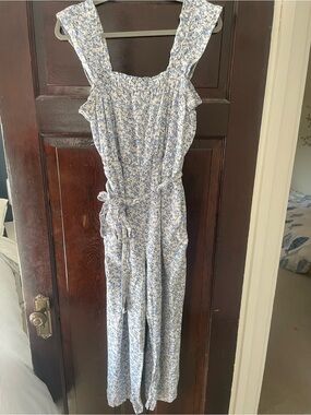 H&M Blue and White Floral Jumpsuit
